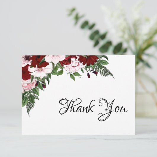Waterverf Floral Burgundy Blush White Greenery Bedankkaart (Staand voorkant)