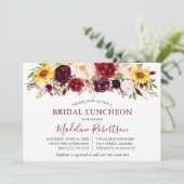 Waterverf Floral Burgundy Bridal Luncheon Kaart (Staand voorkant)