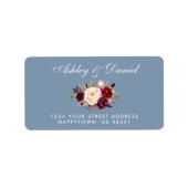 Waterverf Floral Burgundy Dusty Blue Wedding Etiket (Voorkant)