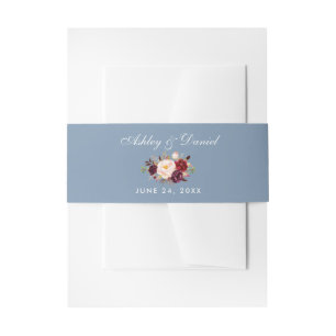 Waterverf Floral Burgundy Dusty Blue Wedding Uitnodigingen Wikkel