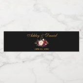 Waterverf Floral Burgundy Gold Black Waterfles Etiket (Enkel label)