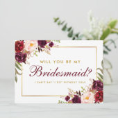 Waterverf Floral Burgundy Gold Bridesmaid B Kaart (Staand voorkant)