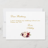 Waterverf Floral Burgundy Gold Bridesmaid B Kaart (Achterkant)