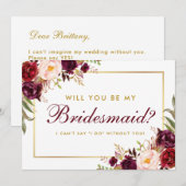 Waterverf Floral Burgundy Gold Bridesmaid B Kaart (Voorkant / Achterkant)