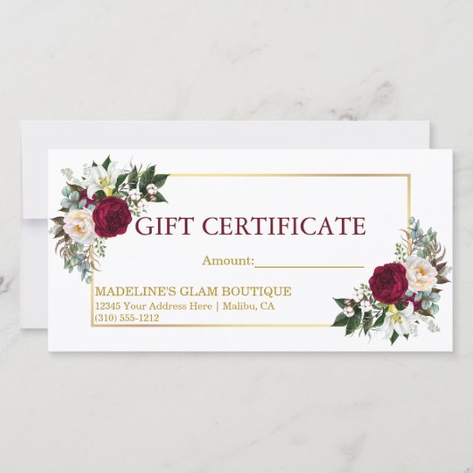 Waterverf Floral Burgundy Gold Gift Certificate (Voorkant)
