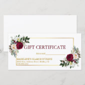 Waterverf Floral Burgundy Gold Gift Certificate (Voorkant / Achterkant)