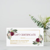 Waterverf Floral Burgundy Gold Gift Certificate (Staand voorkant)