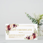 Waterverf Floral Burgundy Gold Gift Certificate (Staand voorkant)
