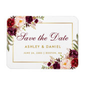 Waterverf Floral Burgundy Gold redt de datum Magneet (Horizontaal)