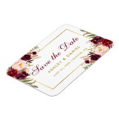 Waterverf Floral Burgundy Gold redt de datum Magneet (Linkerzijde)