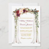 Waterverf Floral Burgundy Gold van het bruiloft Kaart (Voorkant)