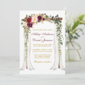 Waterverf Floral Burgundy Gold van het bruiloft Kaart (Staand voorkant)