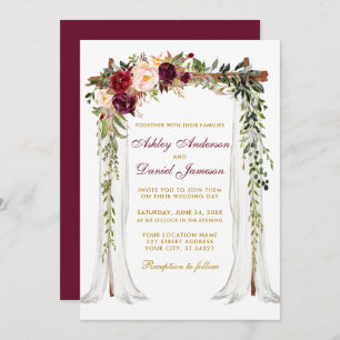Waterverf Floral Burgundy Gold van het bruiloft Kaart