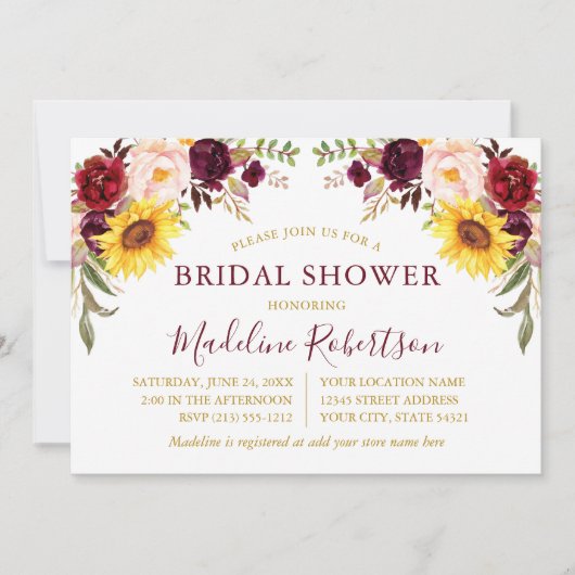 Waterverf Floral Burgundy Gold Vrijgezellenfeest Kaart (Voorkant)