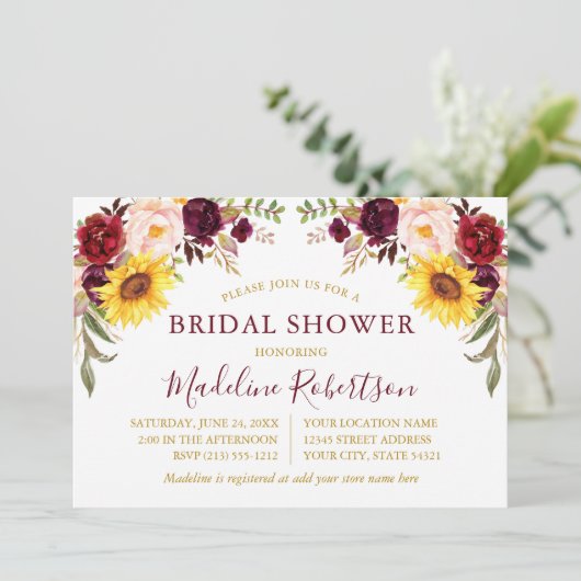 Waterverf Floral Burgundy Gold Vrijgezellenfeest Kaart (Staand voorkant)