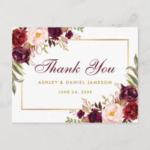 Waterverf Floral Burgundy Gold Weddenschap Harteli Briefkaart