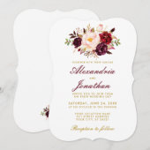 Waterverf Floral Burgundy Gold Wedding BR Kaart (Voorkant / Achterkant)