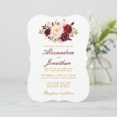 Waterverf Floral Burgundy Gold Wedding BR Kaart (Staand voorkant)