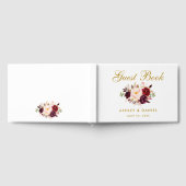 Waterverf Floral Burgundy Gold Wedding Gastenboek (Volledig)
