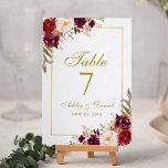 Waterverf Floral Burgundy Gold Wedding Kaart<br><div class="desc">Waterverf Bloemen Bourgondië Goud Trouwtafel Kaart</div>