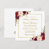 Waterverf Floral Burgundy Gold Wedding Kaart S (Voorkant / Achterkant)