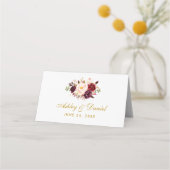 Waterverf Floral Burgundy Gold Wedding Plaatskaartje (Achterkant)