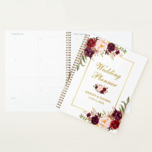 Waterverf Floral Burgundy Gold Wedding Planner