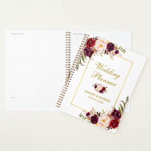 Waterverf Floral Burgundy Gold Wedding Planner (Display)