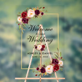 Waterverf Floral Burgundy Gold Weduwschap Welkom Acryl Bord (Neutraal)