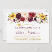 Waterverf Floral Burgundy Graduation Party Kaart (Voorkant)