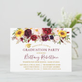 Waterverf Floral Burgundy Graduation Party Kaart (Staand voorkant)