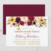 Waterverf Floral Burgundy Graduation Party Kaart (Voorkant / Achterkant)