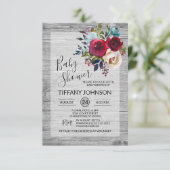 Waterverf Floral Burgundy Gray Rustic Baby shower Kaart (Staand voorkant)