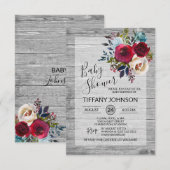 Waterverf Floral Burgundy Gray Rustic Baby shower Kaart (Voorkant / Achterkant)
