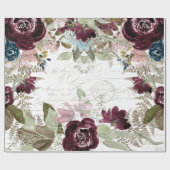 Waterverf Floral Burgundy in Navy Script Decoupage Cadeaupapier (Vlak)