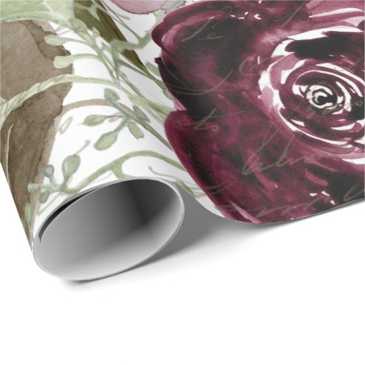Waterverf Floral Burgundy in Navy Script Decoupage Cadeaupapier (Rol Hoek)