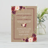 Waterverf Floral Burgundy Kraft Wedding Kaart (Staand voorkant)