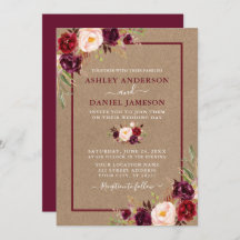 Waterverf Floral Burgundy Kraft Wedding