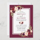 Waterverf Floral Burgundy Lijst Foto Kaart (Voorkant)