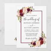 Waterverf Floral Burgundy Lijst Kaart (Voorkant / Achterkant)