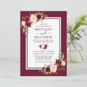 Waterverf Floral Burgundy Lijst Kaart (Staand voorkant)