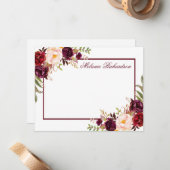 Waterverf Floral Burgundy Lijst op persoonlijke ti Notitiekaartje (Voorkant / Achterkant in situ)
