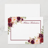 Waterverf Floral Burgundy Lijst op persoonlijke ti Notitiekaartje (Voorkant / Achterkant)