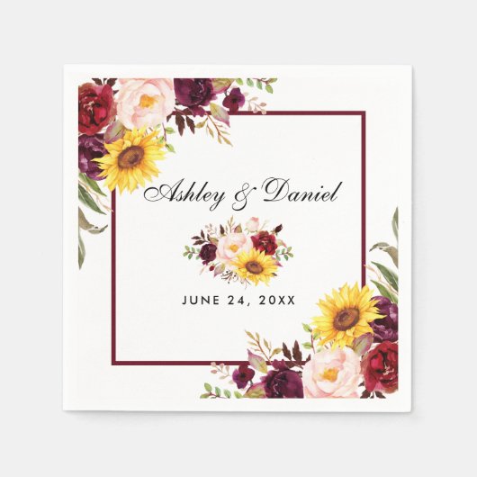 Waterverf Floral Burgundy Lijst Servet (Voorkant)