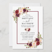 Waterverf Floral Burgundy Lijst Wedding Kaart (Voorkant)