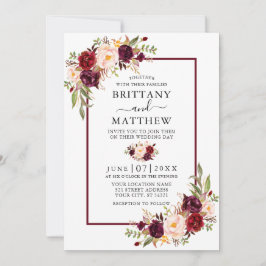 Waterverf Floral Burgundy Lijst Wedding Kaart