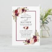 Waterverf Floral Burgundy Lijst Wedding Kaart (Staand voorkant)