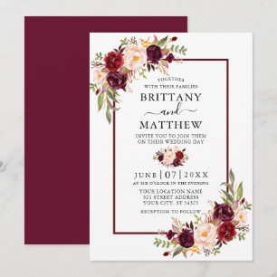 Waterverf Floral Burgundy Lijst Wedding Kaart