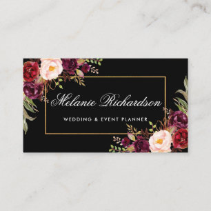 Waterverf Floral Burgundy Marsala Black Gold Visitekaartje