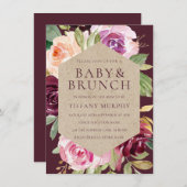 Waterverf Floral Burgundy Red Brunch Baby shower Kaart (Voorkant / Achterkant)